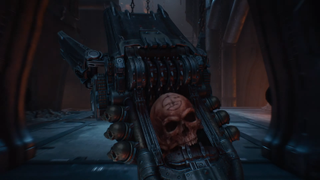 screenshot from the trailer of doom's new skull chewing gun