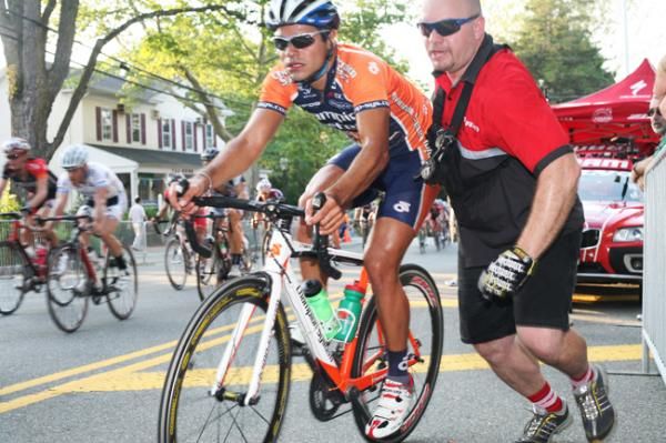 Rodney Santiago (Champion System Racing) gets a push from neutral support after a mechanical, and jumps back into the field.