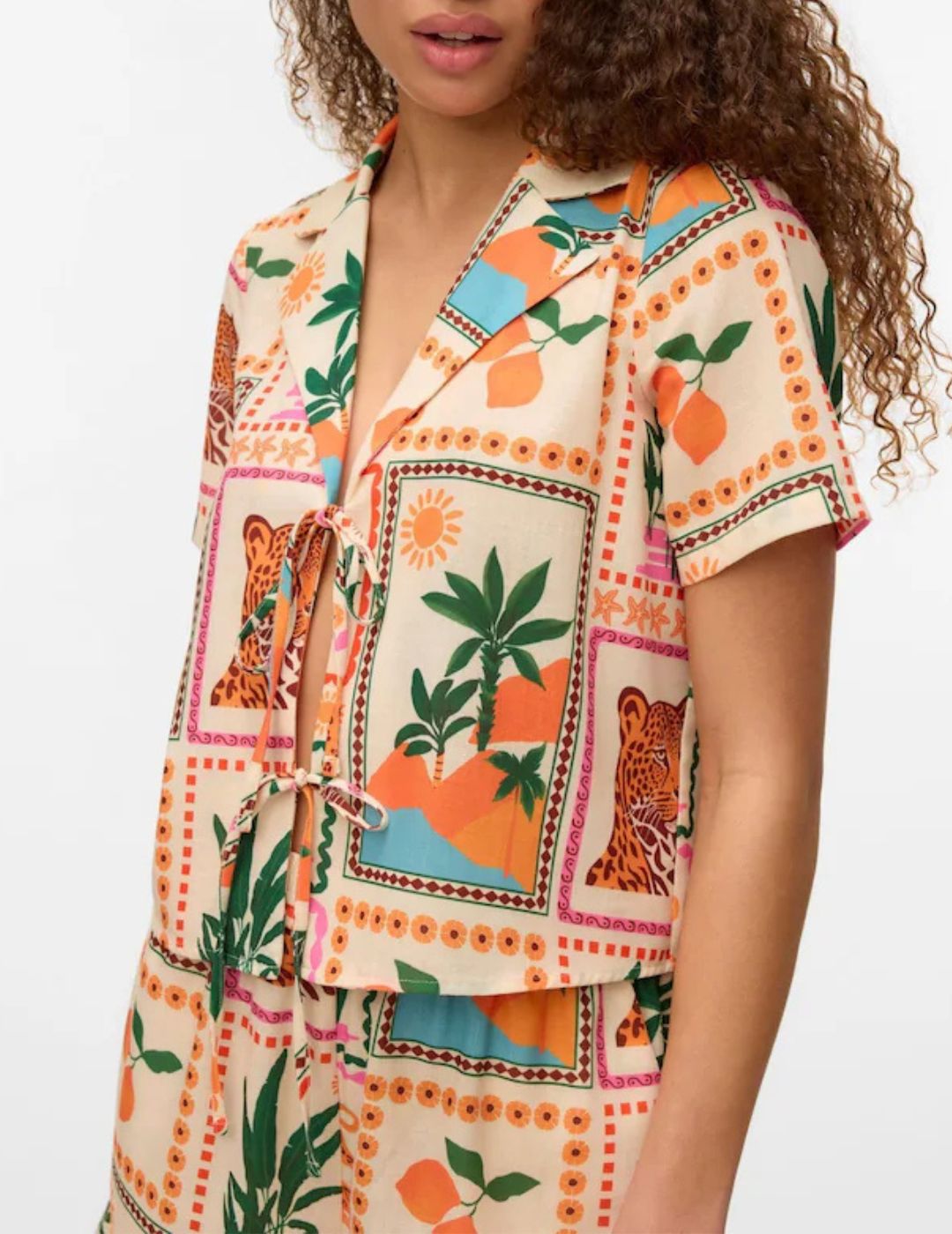 Vero Moda , Tropical Postcard Print Tie Front Shirt