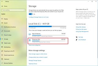 Windows 10 Storage settings Temporary files option