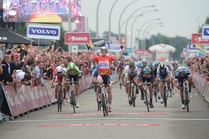 Andre Greipel (Lotto - Belisol) celebrates victory in stage 4 of the Eneco Tour