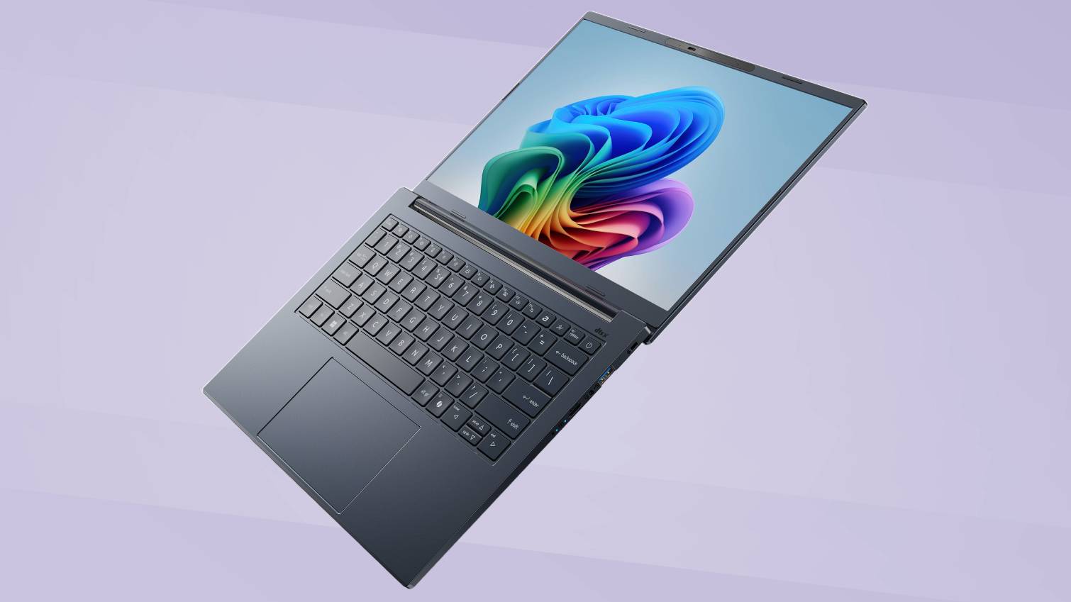 Acer Aspire 14 AI لپ تاپ روی زمینه بنفش صاف است