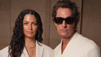 Camilla Alves, Matthew McConaughey at the Jacquemus show as part of Paris Men's Fashion Week held at Ch&acirc;teau de Versailles on June 29, 2025 in Paris, France. 