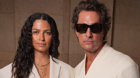 Camilla Alves, Matthew McConaughey at the Jacquemus show as part of Paris Men's Fashion Week held at Ch&acirc;teau de Versailles on June 29, 2025 in Paris, France. 