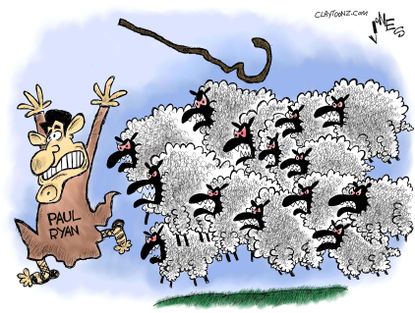 Political Cartoon U.S. Paul Ryan House Republicans sheep health care replacement anger - Clay Jones, Claytoonz
