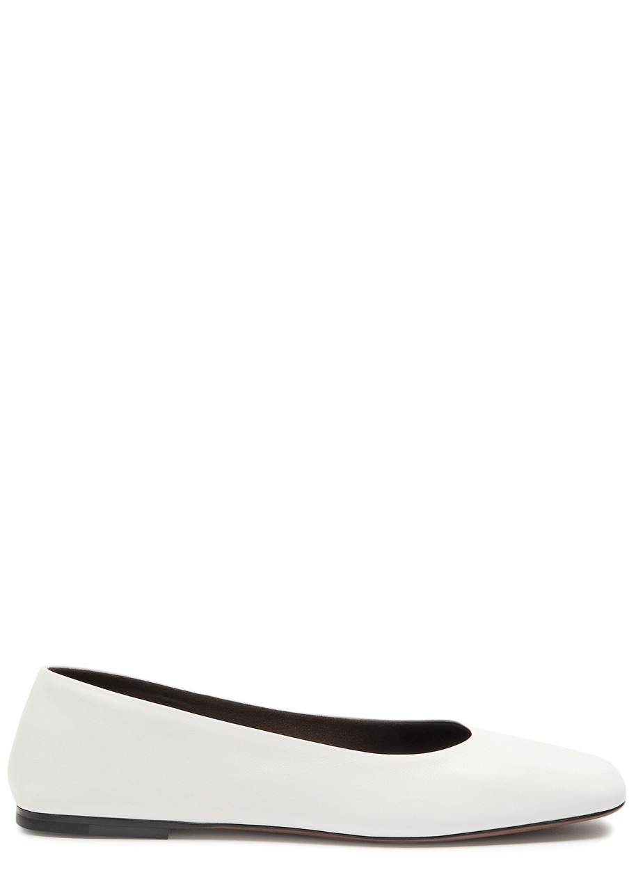 Square Grained-Leather Ballet Flats