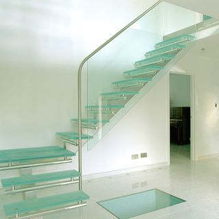 modern ocean blue colour glass staircase