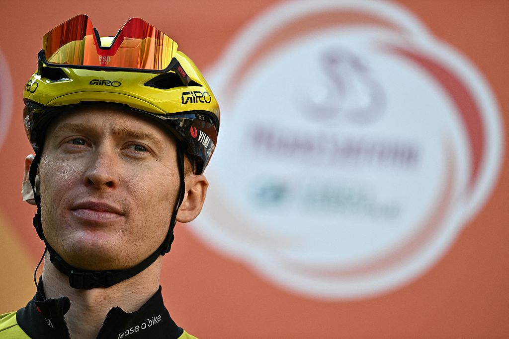 Team Visma-Lease a Bike's US rider Matteo Jorgenson is pictured before the Milan - Sanremo one-day classic cycling race, in Pavia, on March 21, 2026. (Photo by Marco BERTORELLO / AFP via Getty Images)