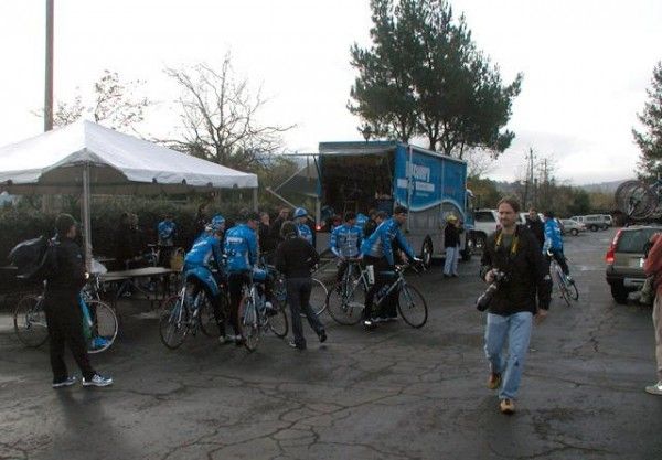 Milling about before the ride - mechanics and team staff were busy prepping the bikes and gear.