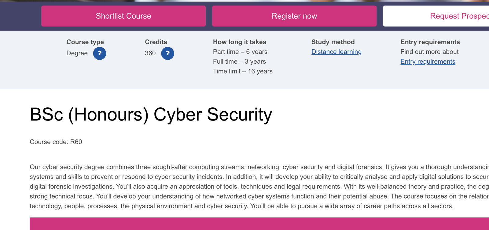 A screenshot of the Open University cyber security website