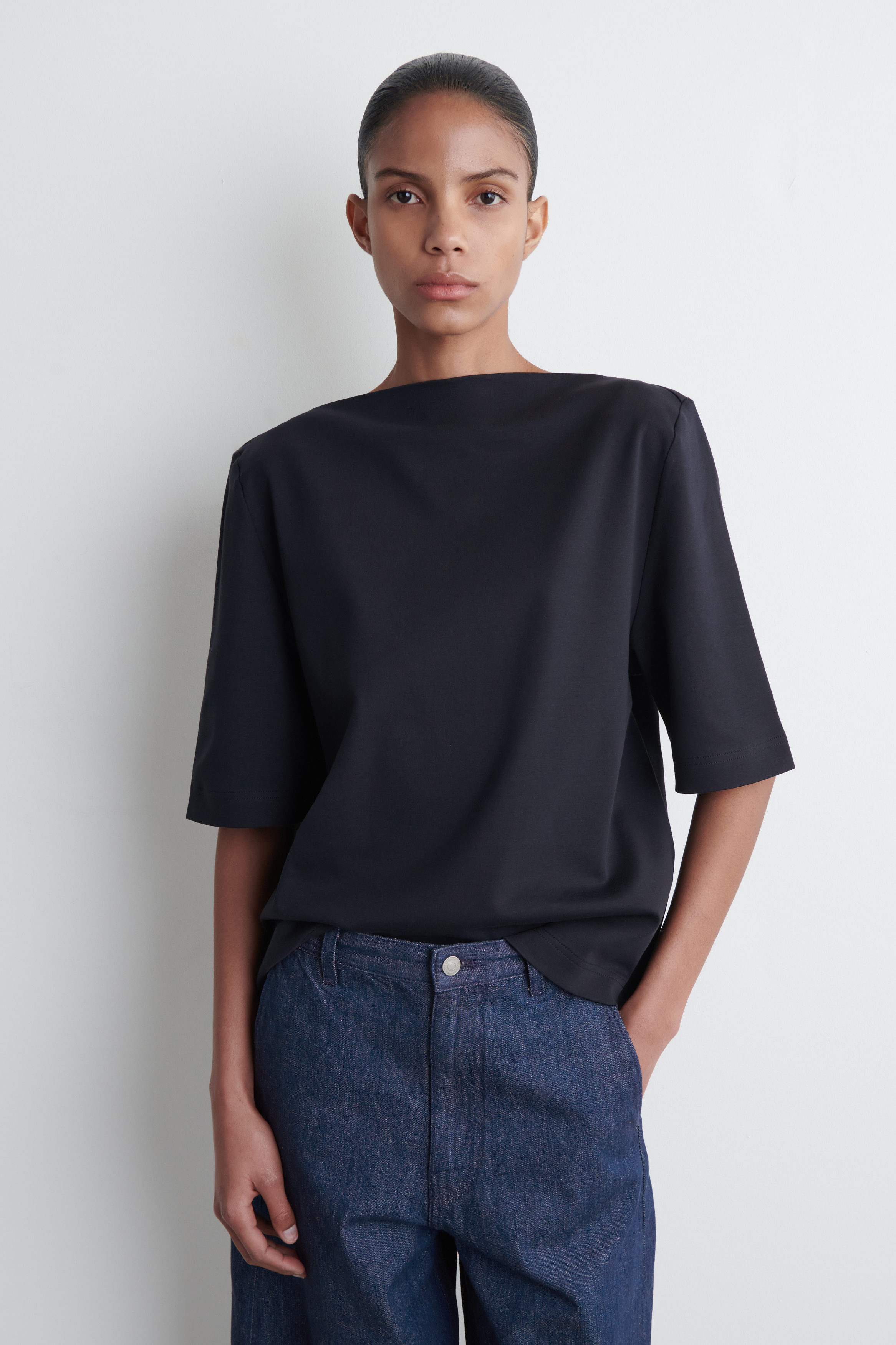 Boat-Neck Cotton T-Shirt