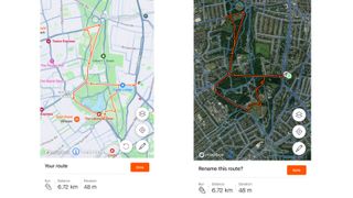 Strava route planner showing map and satellite view