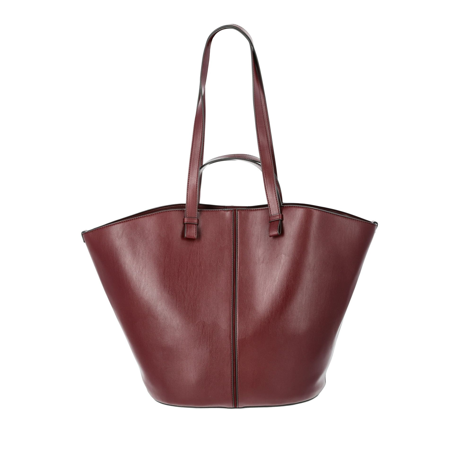 Time and Tru, Time and Tru Women's Large Faux Leather Tulip Tote Bag, Burgundy