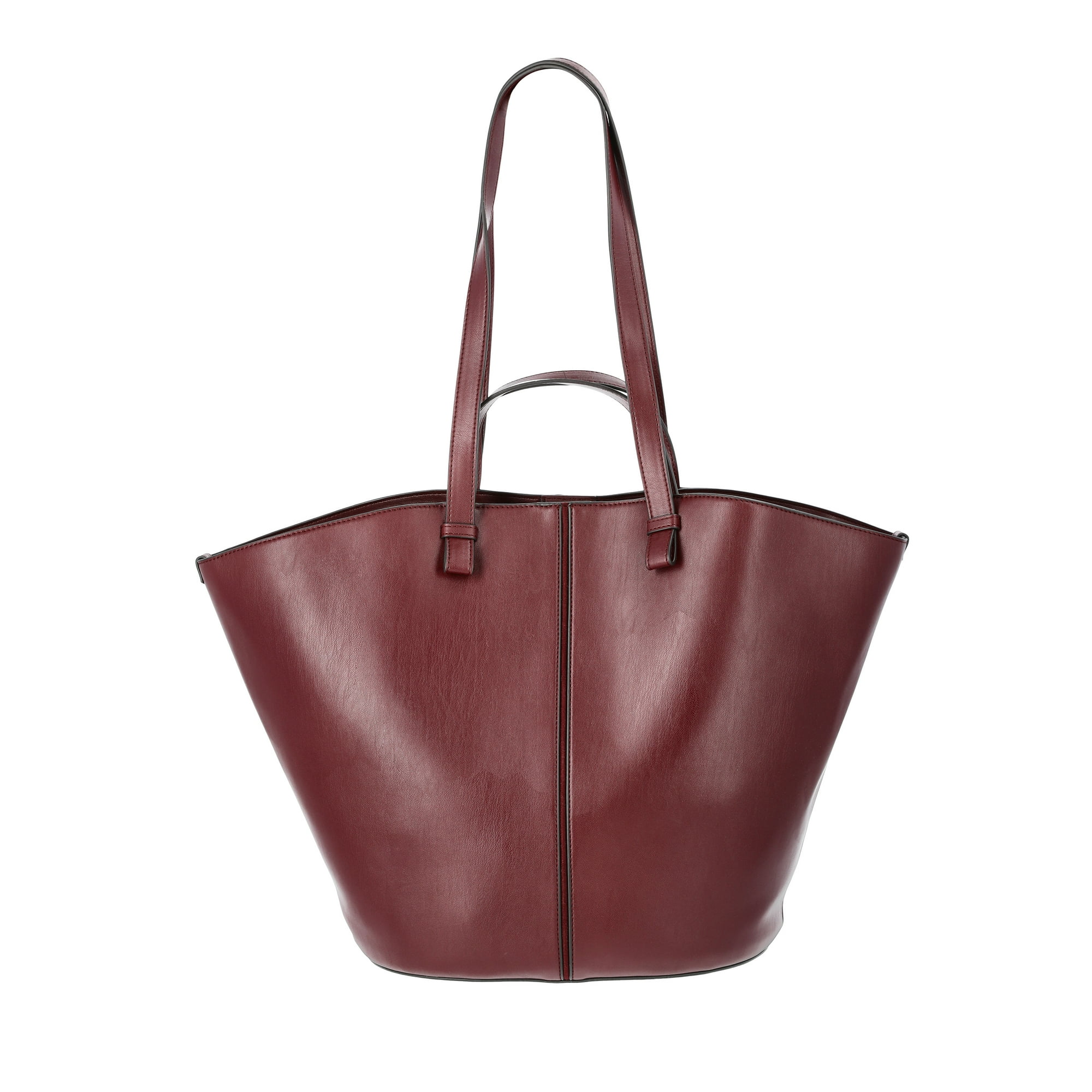 Time and Tru, Time and Tru Women's Large Faux Leather Tulip Tote Bag, Burgundy