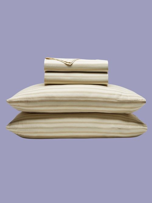 Soft-Wash Cotton Sheet Set in Coconut and Sandalwood Stripe, Twin/Twin XL
