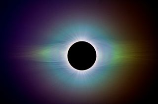 An image of the sun's corona based on data gathered during the total solar eclipse that occurred on July 2, 2019.