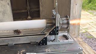 A self-eating rocket developed by researchers at the University of Glasgow during testing.