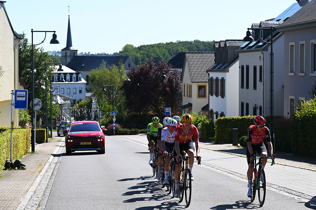 VIANDEN, LUXEMBOURG - SEPTEMBER 19: (L-R) Adne Holter of Norway and Team Uno-X Mobility and Simon Guglielmi of France and Team Arkea - B&amp;amp;B Hotels lead the breakaway during the 85th Tour de Luxembourg, Stage 3 a 170.5km stage from Mertert to Vianden on September 19, 2025 in Vianden, Luxembourg. (Photo by Tim de Waele/Getty Images)