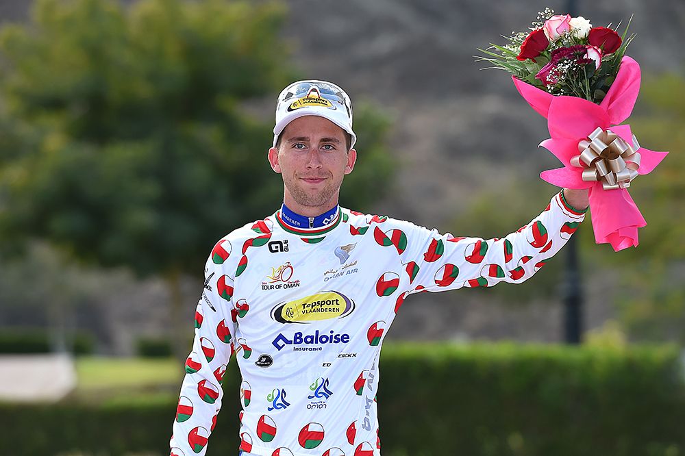 Topsport Vlaanderen rider Floris de Tier wears the combative jersey