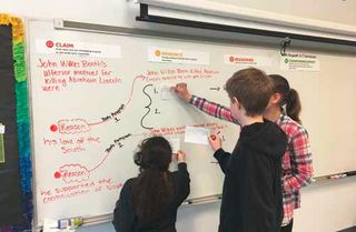 Sixth-grade students at Oriole Park School work through the CERCA framework as they analyze the motives of Lincoln’s killer.