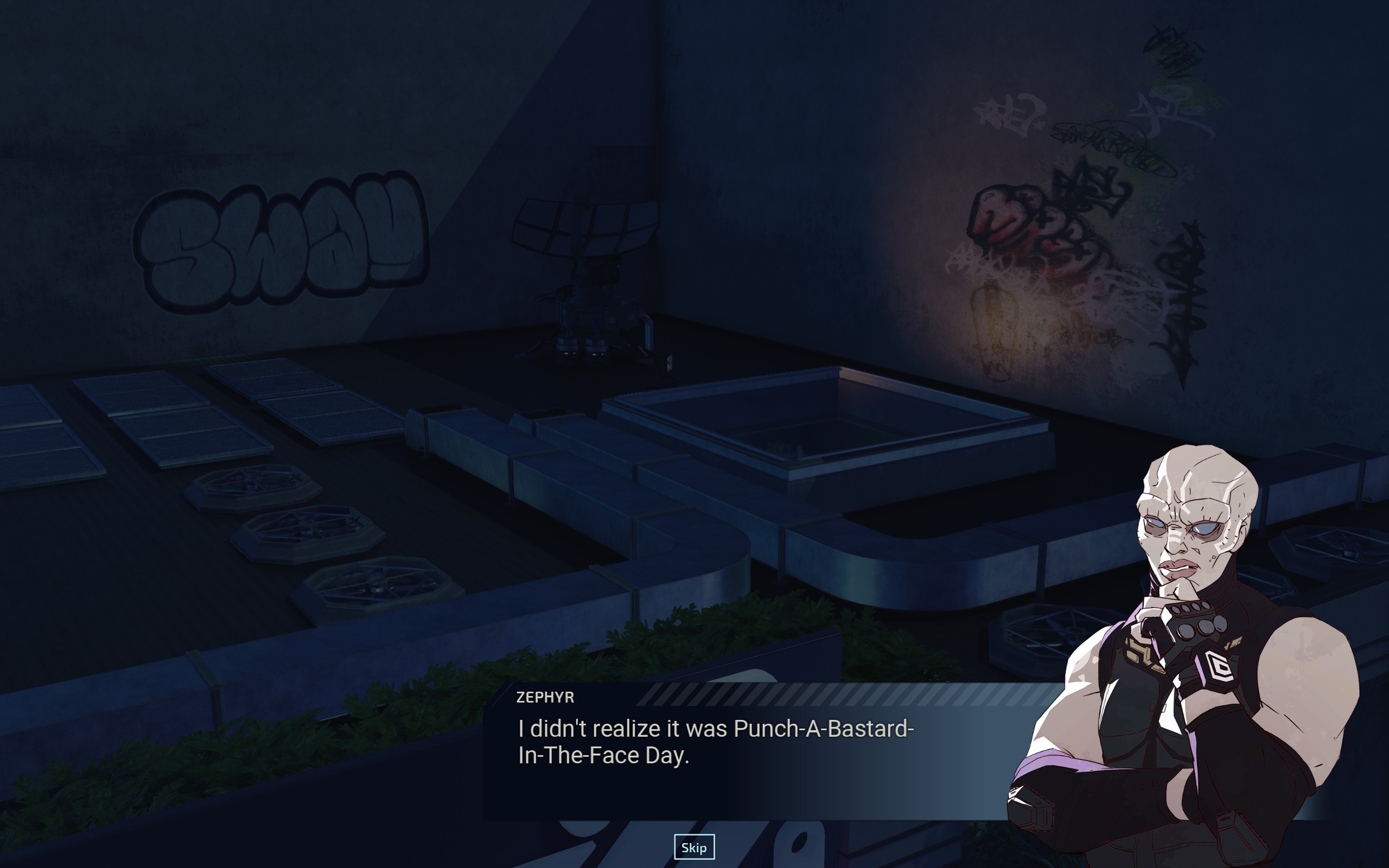 Chimera Squad's Australian hybrid Zephyr says, &amp;quot;I didn't realize it was Punch-A-Bastard-In-The-Face Day.&amp;quot;