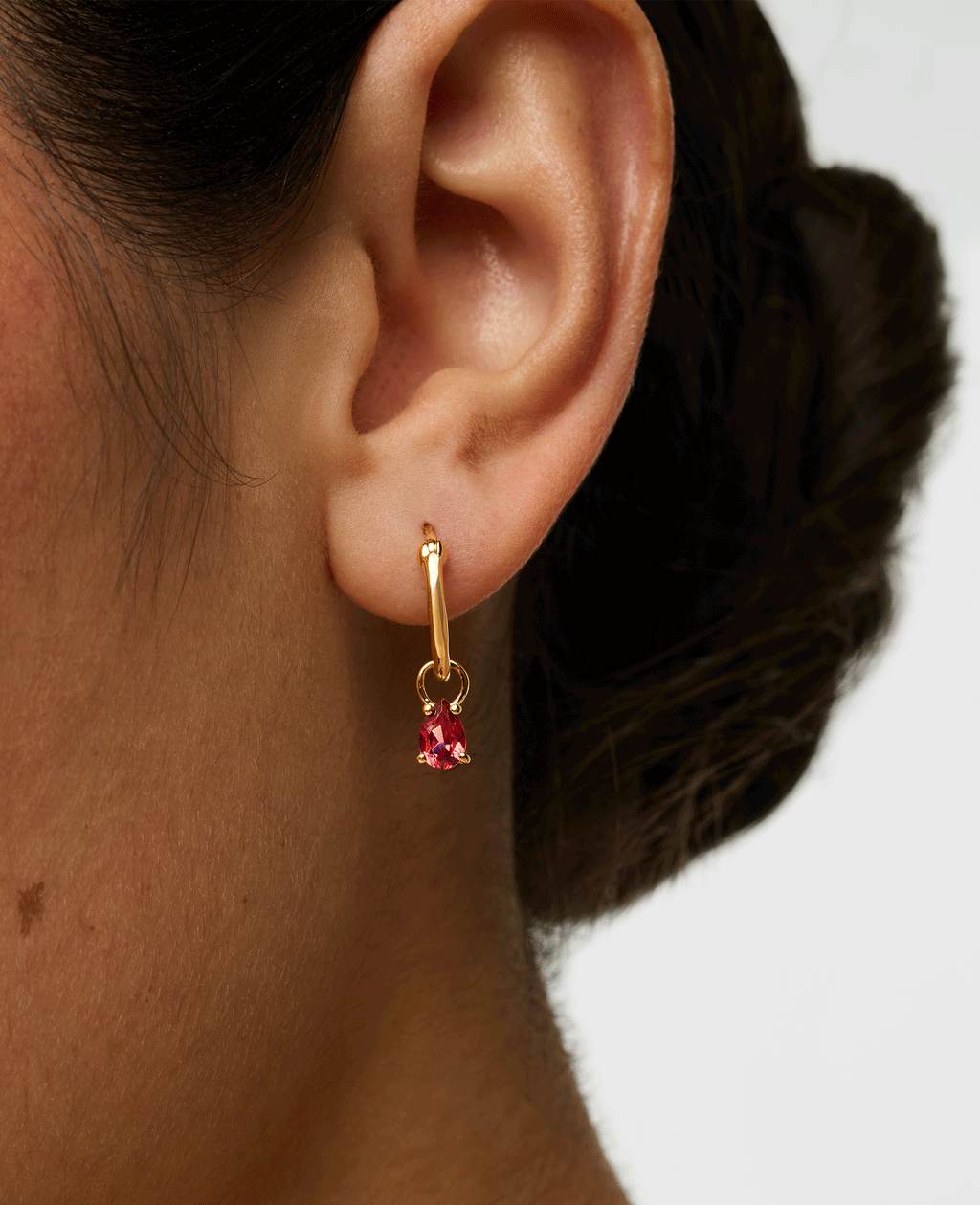 Teardrop Garnet Charm Hoops