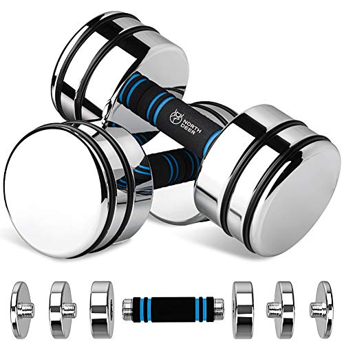 Northdeer Dumbbells Set, Adjustable 10kg Pair Ultracompact Chrome Weights