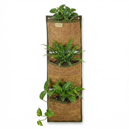 Austram Vertical Garden Planter, 3 Pocket, Living Wall Planter, Hanging Wall Planters for Indoor Plants, Hanging Planters for Outdoor Plants, for Herbs, Boho Kitchen Decor, Patio Decor, Indoor Garden