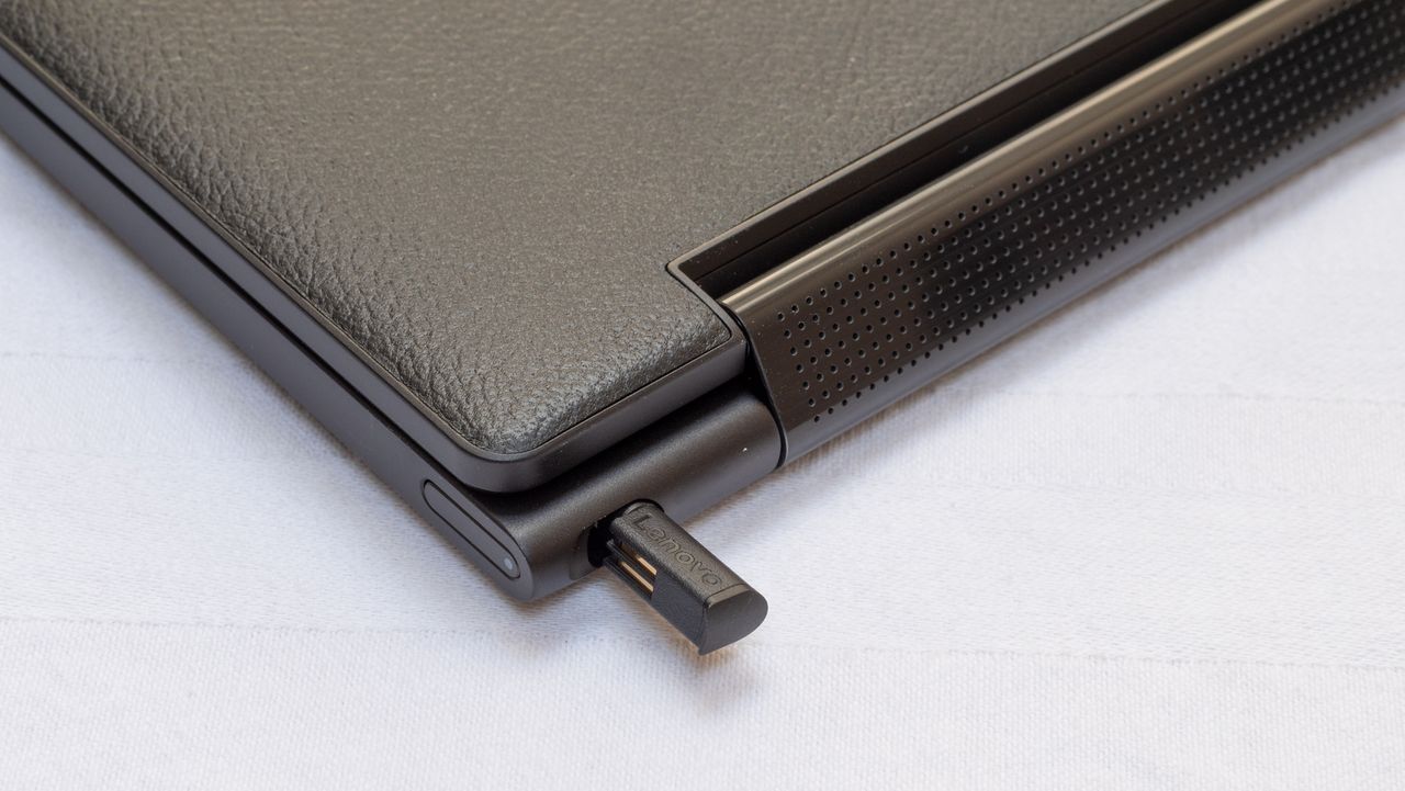 A closeup of the stylus holder of the Lenovo Yoga 9i 14in (Shadow Black)