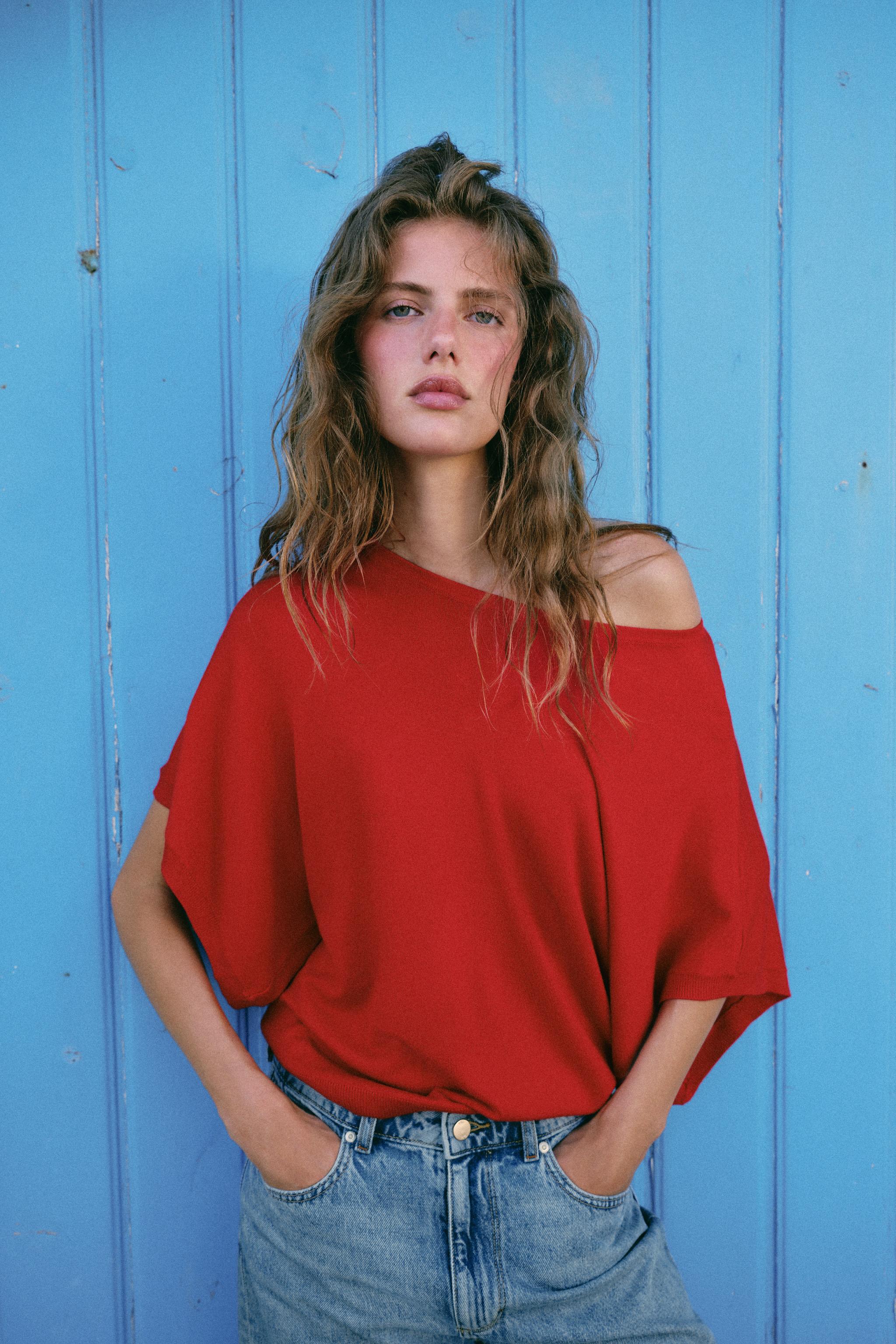 Wide Short Sleeve Knit Top