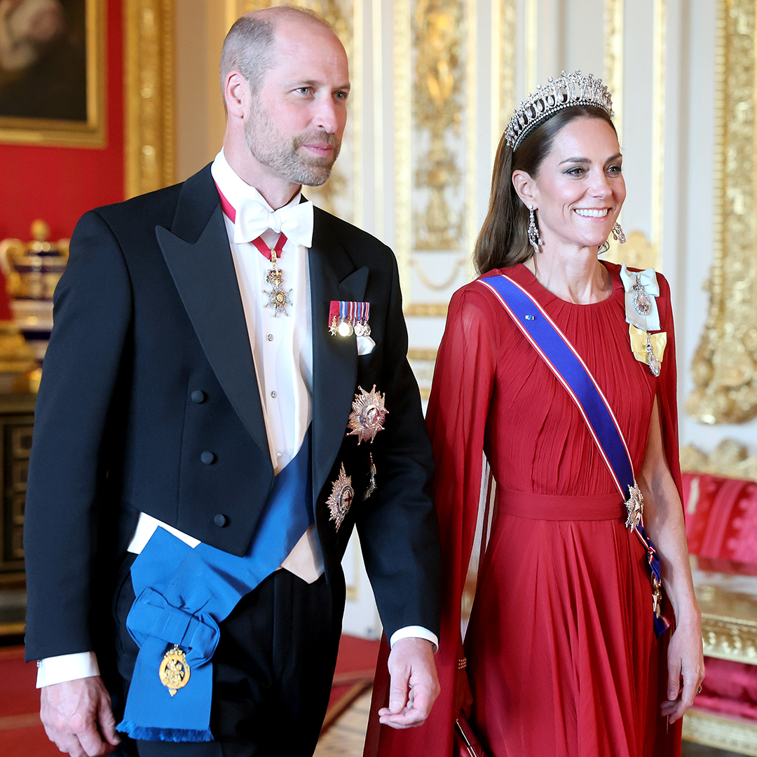 WINDSOR, ENGLAND - JULY 08: Prince William, Prince of Wales and Catherine, Princess of Wales attend the State Banquet at Windsor Castle on July 08, 2025 in Windsor, England. President Emmanuel Macron and Mrs Brigitte Macron visit the UK in the first visit State Visit made by France in 17 years. They are staying at Windsor Castle, hosted by King Charles III and Queen Camilla, and a banquet will be held there in their honour. The Macrons will visit Imperial College, and the President will address Parliament during his stay. (Photo by Chris Jackson/Getty Images)
