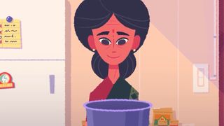 Venba - a woman with dark hair smiles down at a cooking pot while standing in a kitchen