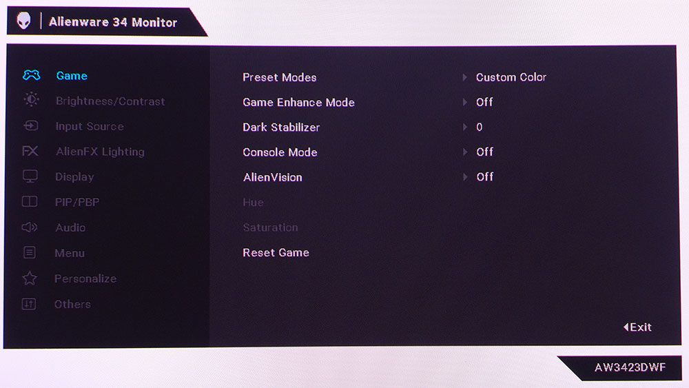 OSD - Alienware AW3423DWF