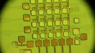 A microscope shot of 20 DRAM cells made in a garden shed