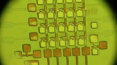 A microscope shot of 20 DRAM cells made in a garden shed