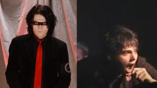 Gerard Way in 2004 and at a show in 2002