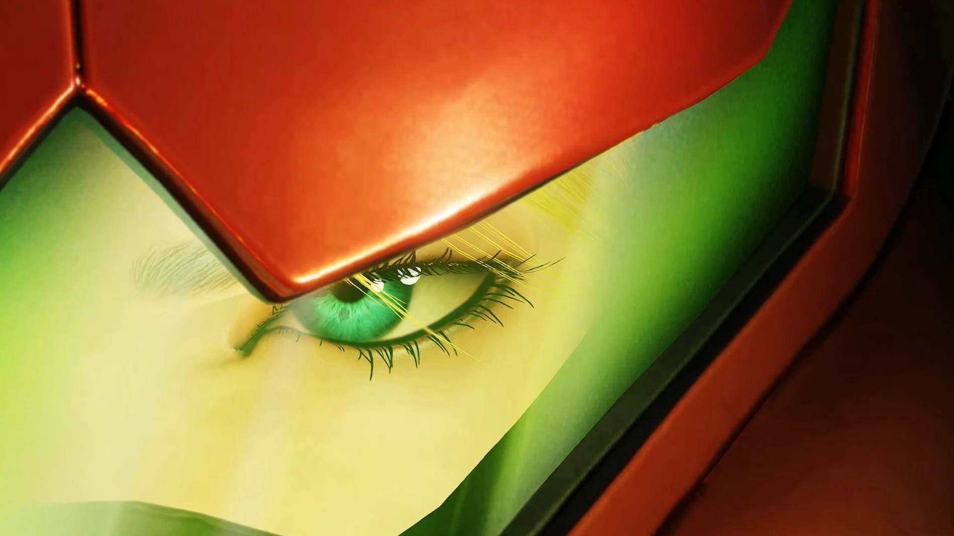 A close-up of Samus' face in Metroid Ravenous