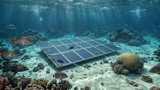 An image of an underwater solar panel below the surface of the sea.
