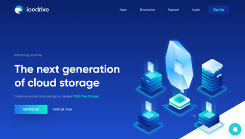 Screenshot of the IceDrive cloud storage homepage