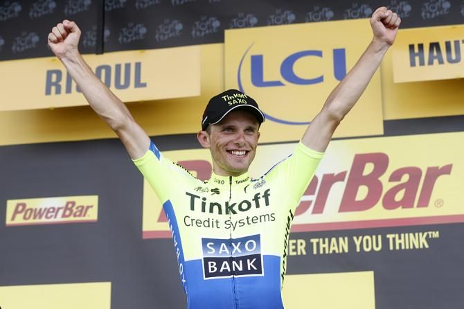 Rafal Majka (Tinkoff-Saxo) lets the stage victory sink in