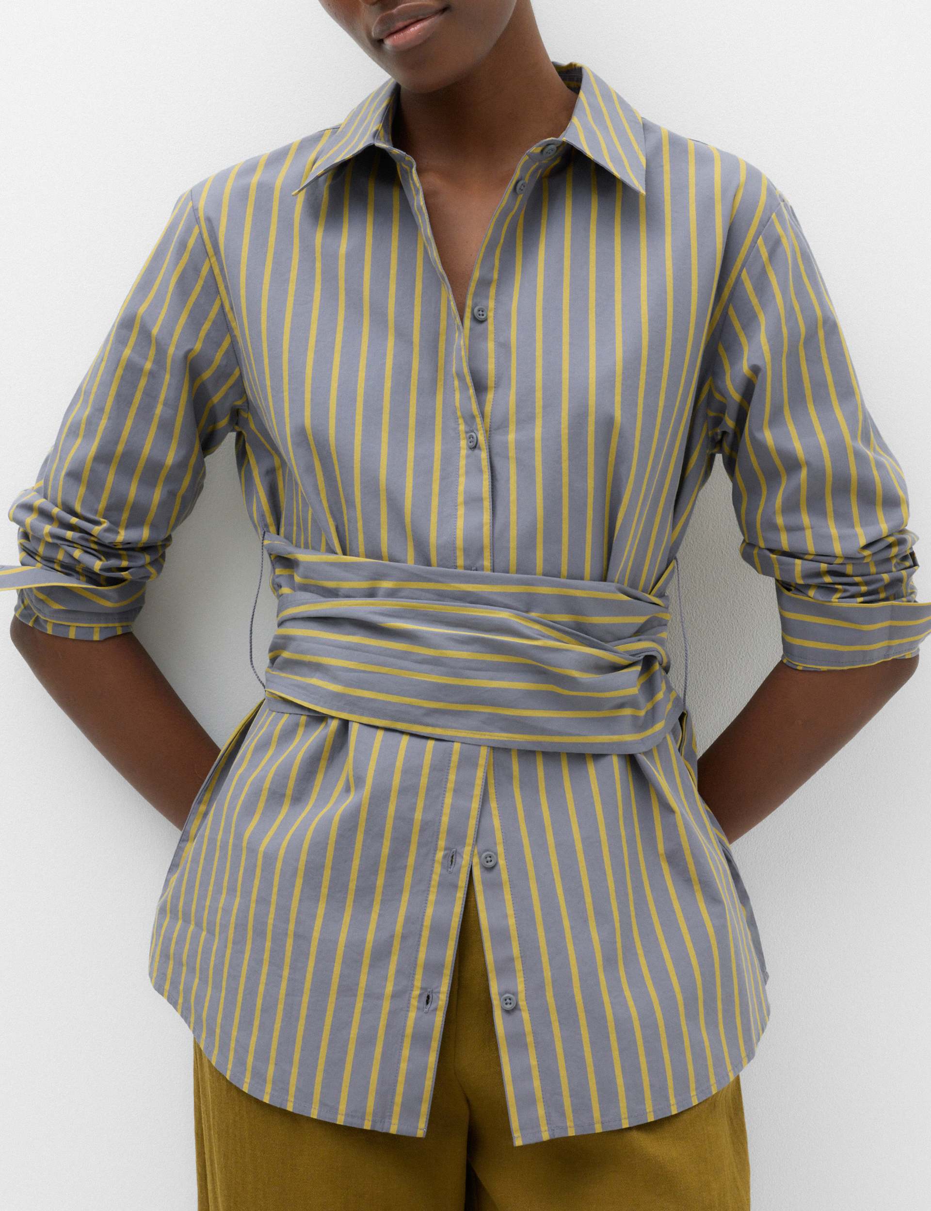 Pure Cotton Striped Tie Waisted Shirt
