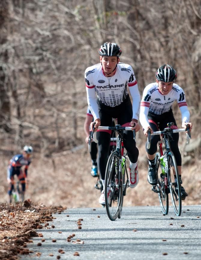 Joey Rosskopf turning the screws on his teammates up Skyuka Mountain.
