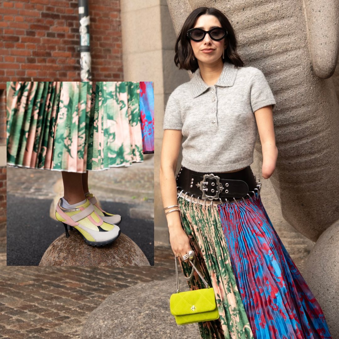 April Lockhart wears a gray polo with a Chopova Lowena skirt