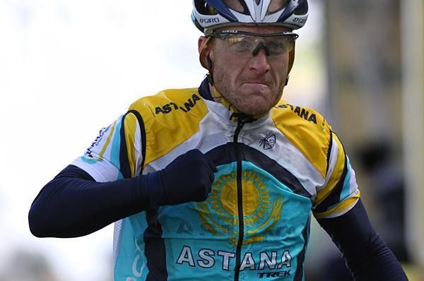 Levi Leipheimer, realising he has just taken the yellow jersey