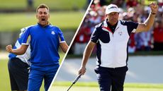 Montage of Ian Poulter and Phil Mickeson celebrating during the Ryder Cup