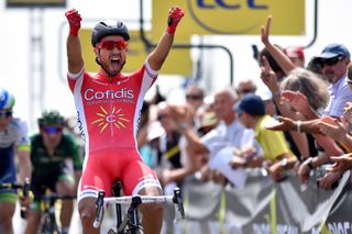 Nacer Bouhanni celebrates his first WorldTour win of 2015