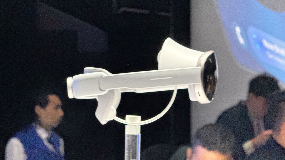 Project Moohan prototype at Samsung Galaxy Unpacked, an XR goggles headset on display in a show area