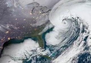 The GOES-East satellite, run by the National Oceanic and Atmospheric Administration (NOAA), captured this imagery of the bomb cyclone battering the East Coast with heavy snow and winds on Jan. 4, 2018.