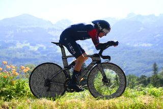 Geraint Thomas aboard the brand new Pinarello Bolide TT at the Tour de Suisse