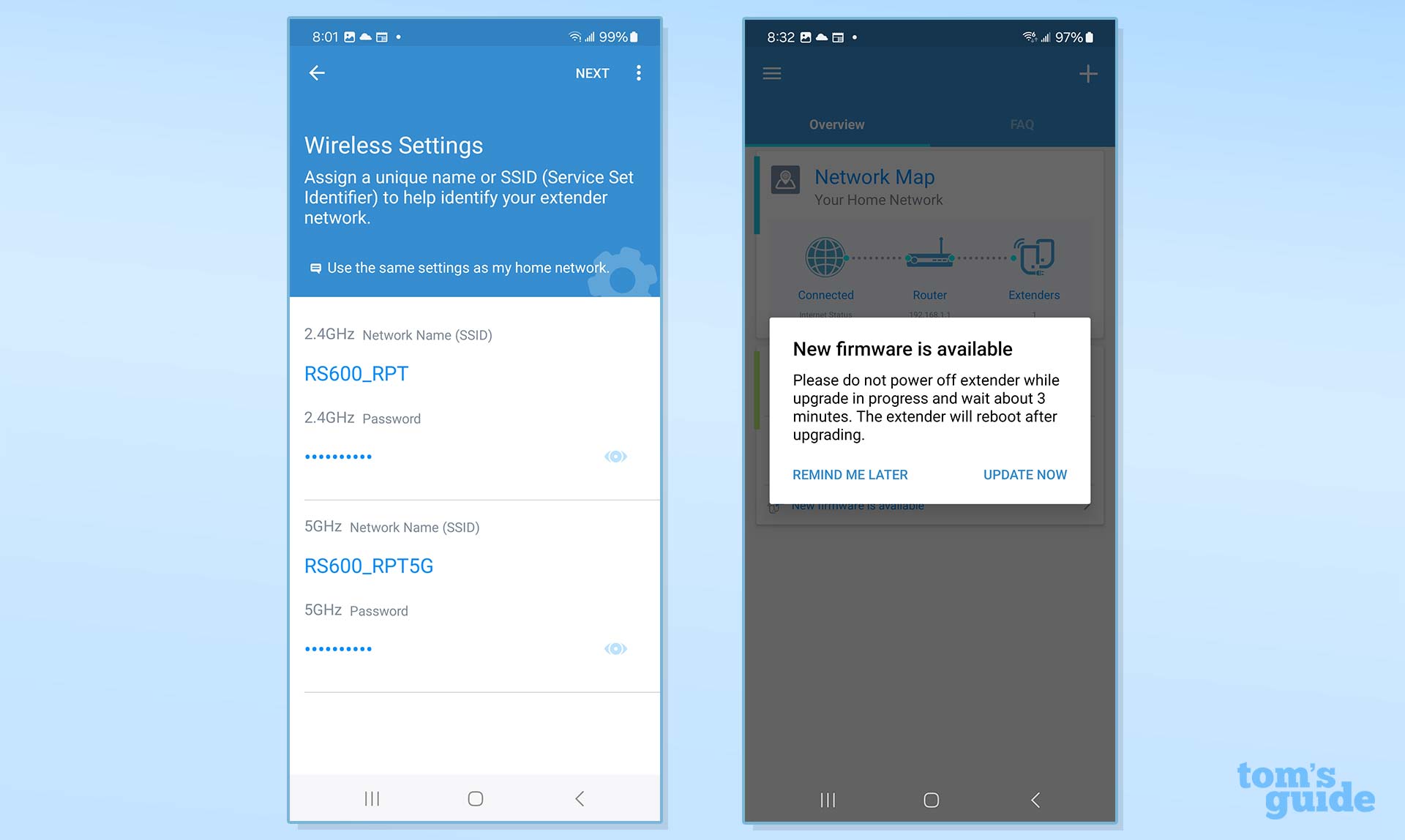A screenshot from the Asus RP-AX58 Wi-Fi 6 extender app.